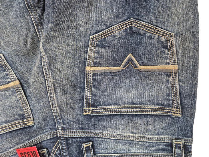 Close view of the arrowhead-stitched back pocket